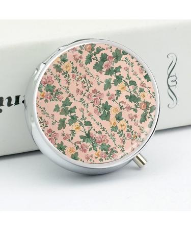 Round Flower Pattern Pill Box - 3 Compartment Decorative Metal Organizer for Medicine - Portable Pocket Pill Case - Buy Online on GoSupps.com