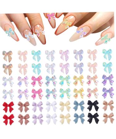 Bow Nail Charms 200PCS Colorful Nail Bow Resin Bow Gems for Nails Cute Nail Gems for Nails and DIY Crafts Colorful Rhinestones