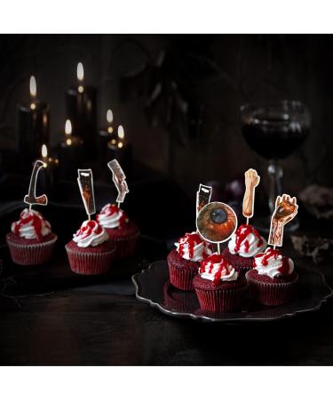 Gyufise 36Pcs Horror Halloween Cupcake Toppers Bloody Eyes Hand Vampire Zombie Party Knife Cake Topper Decorations for Halloween Horror Movie Theme Birthday Baby Shower Supplies - Buy Online on GoSupps.com
