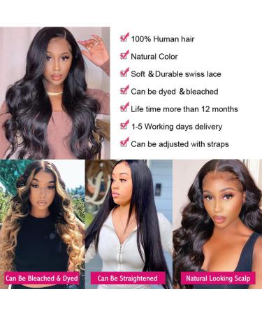24 Inch Body Wave Lace Front Wig for Black Women - Brazilian Human Hair, Pre-Plucked, Glueless with Baby Hair, Natural Color - Buy Online on GoSupps.com