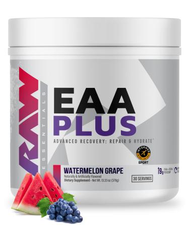 RAW EAA Plus Amino Acids Powder Watermelon Grape (30 Servings) - Pre Workout Amino Energy Powder for Advanced Endurance Recovery & Lean Muscle Growth - BCAA Amino Acids Supplement for Men & Women
