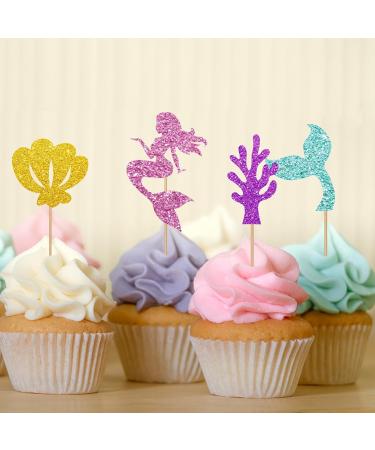 Mermaid Cupcake Toppers Under The Sea Themed Party Cake Decor Pink&Blue Glitter Cake Decorations for Girl's Birthday Wedding/Little Mermaid Themed Party Supplies - 24pcs - Buy Online on GoSupps.com