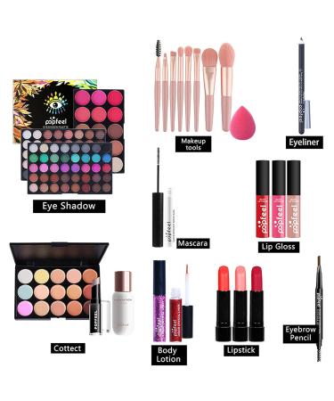 Professional Makeup Set - Mknzome Cosmetics Starter Kit with Travel Bag | Christmas Makeup Gift with Eyebrow Cream Eyeshadow Lipstick Lip Gloss & Mascara - Buy Online on GoSupps.com