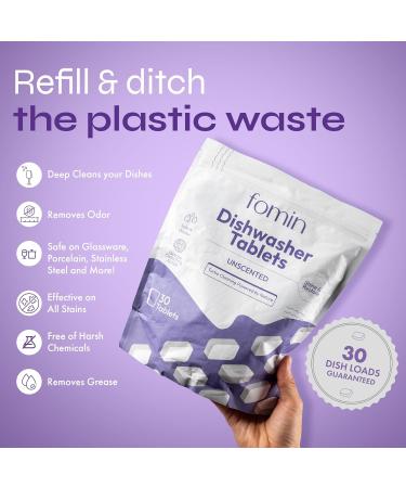 Fomin Dishwasher Detergent Tablets - 30 Count | Plastic-Free Septic Safe Natural Cleaner for Sparkling Dishes - Buy Online on GoSupps.com