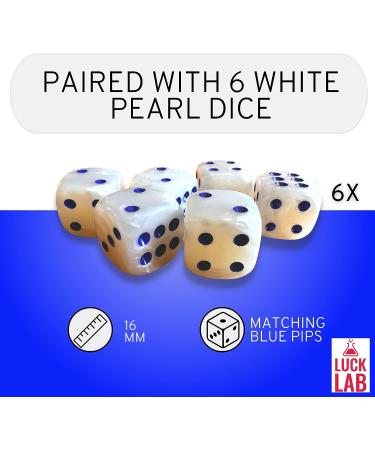 Luck Lab Black Leather Dice Cup with Lid and 6 Pearl Dice - Blue Velvet Interior - Ideal for Liars Dice, Farkle, Yahtzee - Buy Online on GoSupps.com