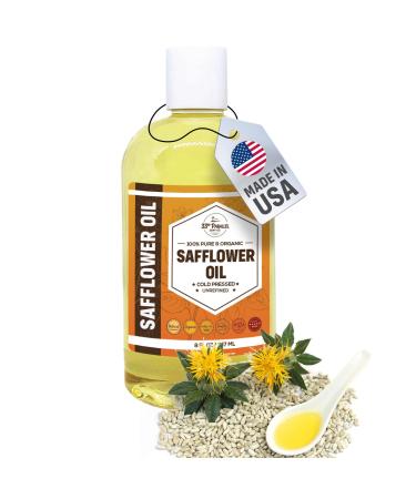 ORGANIC SAFFLOWER OIL (8 oz) Premium Cold Pressed Unrefined High Oleic 100% Pure Safflower Oil for Skin Face Hair Soap Making | Carrier for Essential Oils | Available in Bulk | 8 FL OZ
