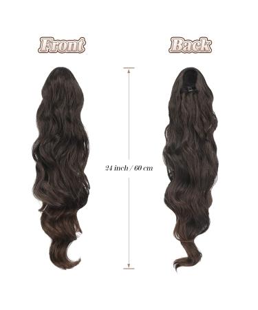 Feshfen 60cm Ponytail Hair Extension - Wavy Curly Synthetic Hairpiece for Women | Black to Brown Gradient - Buy Online on GoSupps.com