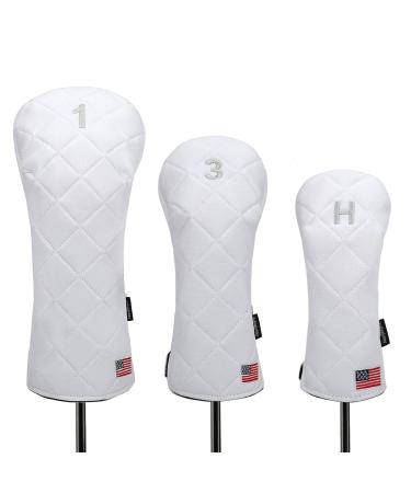 YuEagleSky Golf Head Covers Driver Fairway #3#5 Hybrid USA Flag for Club Men Women (Black or White) 1/3/H set