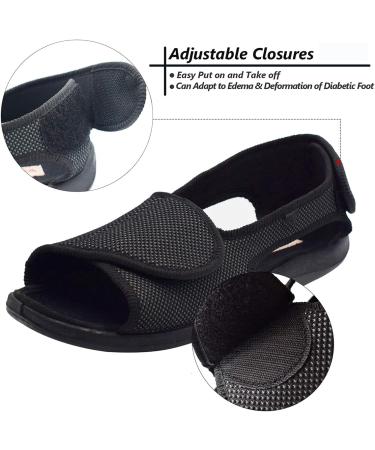 GWQDJ Open Toe Sandals for Diabetic Relief - Adjustable Wide Walking Shoes for Plantar Fasciitis & Arthritis - Black Men 12/Women 13 - Buy Online on GoSupps.com