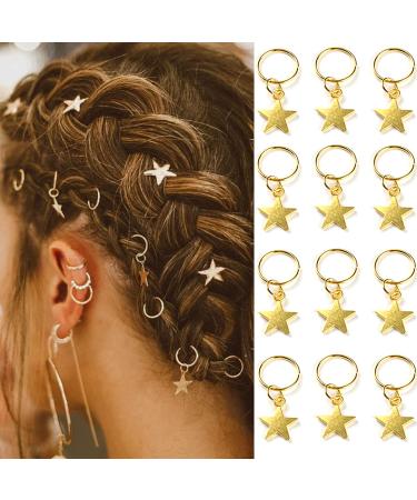 NAISKA 12PCS Gold Star Hair Braid Charm Five-pointed Stars Pendant Dreadlock Clips Accessories Hair Jewelry for Women Braids Hair Accessories Braid Style 1