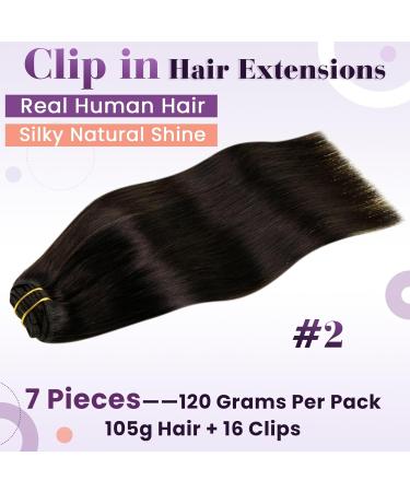 LAAVOO 135G Real Hair Extensions - Dark Brown Clip-In Tresses 50cm Length Remy Hair - 7pcs #2 - Buy Online on GoSupps.com