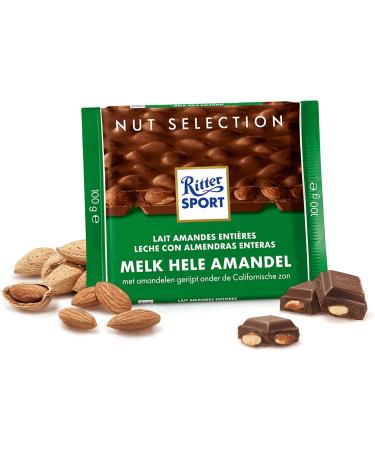 RITTER SPORT-Whole Almonds- 100 g bar Milk chocolate - Take it everywhere - Box of 11 bars - Buy Online on GoSupps.com