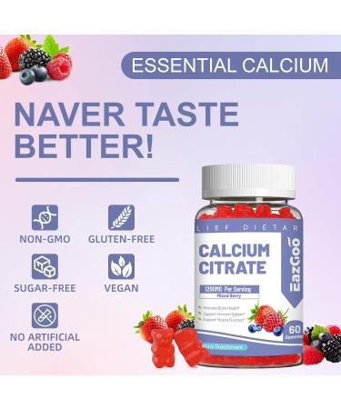 Calcium Citrate Gummies Chewable 1200mg Calcium Gummies for Women & Men Calcium Supplement for Muscle & Immune Support High Absorption Sugar Free Mixed Berry Flavor 60 Count - Buy Online on GoSupps.com
