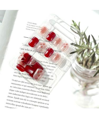 SINLOV Short Nude Red Gradient French Fake Nails Square Rose Flower False Nails Glossy Press on Nails Ballerina Acrylic Full Cover Nails for Women and Girls - Buy Online on GoSupps.com