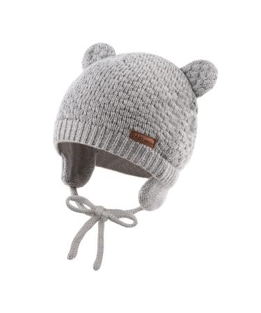 XIAOHAWANG Baby Earflap Beanie Hat Soft Baby Boy Knit Beanies Cute Bear Infant Toddler Girl Hats Autumn Winter 18-3 Years Gray