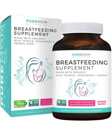 Organic Lactation Supplement - Increase Milk Supply with Herbal Breastfeeding Support - Aid for Mothers - Organic: Fenugreek Seed, Fennel & Milk Thistle - 60 Vegan Capsules