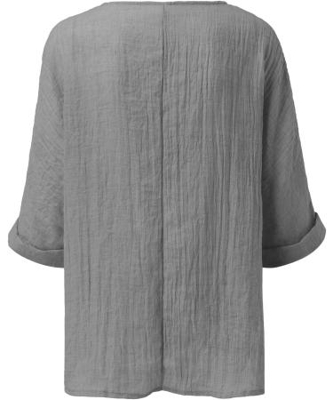 Women Linen Shirts Casual Short Sleeve V-Neck Blouses Button Ladies Work Office Loose Tshirt Basic Summer Tee Shirts 202-qppoj-grey-b 3XL - Buy Online on GoSupps.com