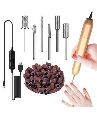 Portable Electric Nail Drill Kit, Electrical Nail File for Acrylic, Gel Nails, Manicure Pedicure Polishing Shape Tools Design for Home Salon Use (Gold)