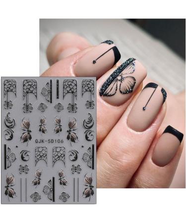 JMEOWIO 3D Embossed Black White Flower Nail Art Stickers Decals Self-Adhesive 5D Line Leaves Nail Supplies Nail Art Design Decoration Accessories 4 Sheets - Buy Online on GoSupps.com