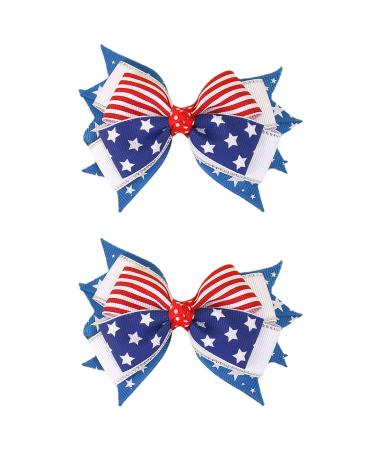 J.H LIVING 2Pcs American Flag Boutique Bow Jewelry Knot Fourth of July Hair Accessories July 4 Independence Day Patriotic Crocodile Hair Clips (D)