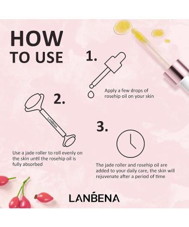 LANBENA 2 in 1 Jade Roller & Rosehip Oil Set for Face, Eye, Neck - Natural Rose Quartz Jade Roller Massager with Pure Rosehip Seed Oil for Wrinkle & Dark Circle Reduction - Buy Online on GoSupps.com