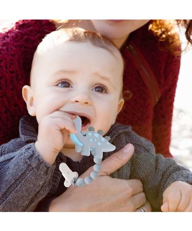 Dinosaur Teething Toy Set | Baby Teether Pain Relief + Pacifier Clip Holder | 3-12 Months | Freezer Safe | Neutral Shower Gift (Grey) - Buy Online on GoSupps.com