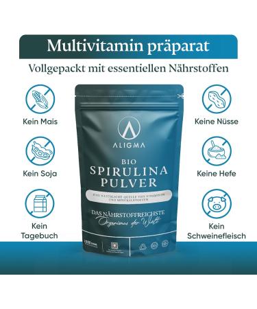 Aligma Bio Spirulina Powder 1000g - Immune Support Super Greens Nutrient-Rich Vegan Protein Gluten-Free | Eco-Friendly Packaging - Buy Online on GoSupps.com