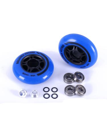 Rollerex VXT500 Inline Skate Wheels (2-Pack w/Bearings, spacers and washers) (Use on Hockey Roller Blades) - Can Be Used As RipStik Wheel Replacements Deep Sea Blue 76mm