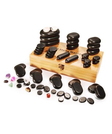 Master Massage Hot Stone Basalt Stone Set in decorative bamboo box 60 pieces 100% natural stone
