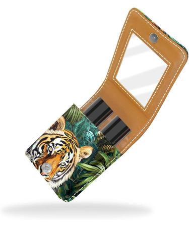 Stylish Leather Lipstick Case & Organizer with Mirror - Tropical Jungle Design - Mini Lip Gloss Holder for Travel - Buy Online on GoSupps.com