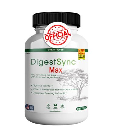 DigestSync Max Extra Strength Digestive Support 60 Capsules Gluten Free Vegan Natural Ingredients (1)