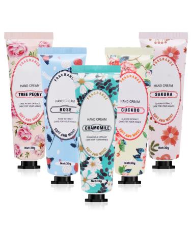 Fengyang Set of 5 Mini Hand Lotion Hand Creams for Women Gift Set Hand Cream Set Moisturizing Hand Cream for Women (Floral)