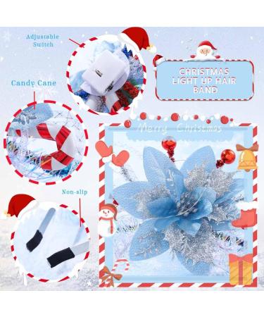 IYOU Light Up Christmas Headband Led Blue Flower Xmas Hair Hoop Candy Cane Festival Costume Hair Accessories for Women and Girls - Buy Online on GoSupps.com