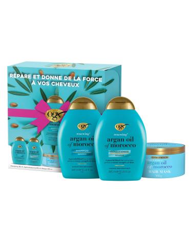 OGX - Moroccan Argan Oil Hair Care Set (Shampoo + Conditioner + Mask) - Hair care for dry and damaged hair - Sulfate and paraben free