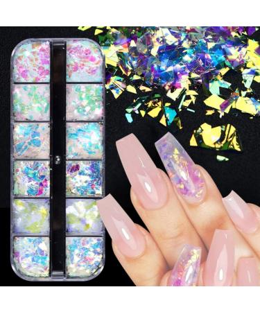 Buy Gzmayuen Nail Leaf Gold Flakes & Colorful Aurora Glass Paper Nail Glitter - 2 Box Nail Art Decoration Set - Buy Online on GoSupps.com