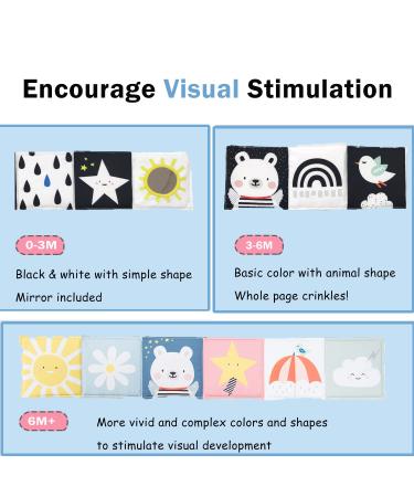 Baby Steps Angel Bear Black White High Contrast Baby Soft Cloth Book Tummy Time Toys Baby Safe Mirror Teether Early Educational for Infants Toddlers Sensory 0-3 Yrs Newborn Crinkle Book for Babies - Buy Online on GoSupps.com
