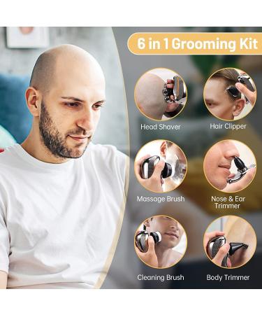 Men's Electric Head Shaver Razor - 6 in 1 Rechargeable Cordless Hair Shaving Grooming Kit for Bald Man - Waterproof Wet Dry Beard Trimmer with 7 Rotary Heads (Gray) - Buy Online on GoSupps.com