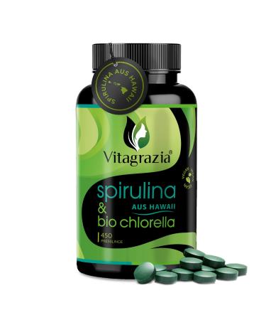 VitAgrazia Hawaii Spirulina & Bio Chlorella Pressing - 450 Spirulina tablets and chlorella organic Pressage - 100% pure algae in Germany laboratory test