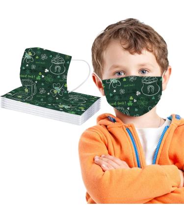 Zhinian 50pcs Children's Disposable 3-Layer Green Face Masks - St. Patrick's Day Four-Leaf Clover Design Dust-Tight & Breathable - Buy Online on GoSupps.com