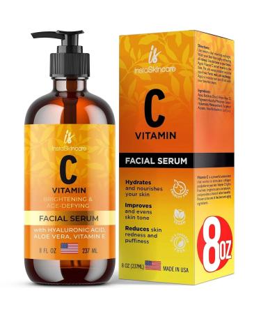 Instaskincare Brightening Vitamin C Serum for Face Hydration & Age Defense with Hyaluronic Acid Aloe Vera & Vitamin E Cruelty-Free 8 oz