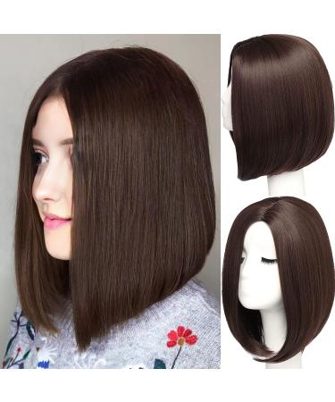 Bestung Short Bob Brown Wig for Women - 12 Inch Neck Length Full Wig in Natural Honey Red Color with Wig Cap - Buy Online on GoSupps.com