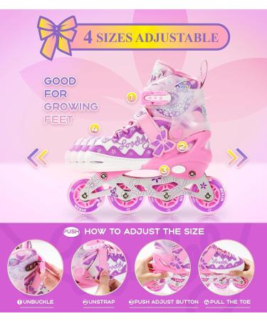 Hykid Adjustable Inline Skates with Floral Motif & Light Up Wheels - Purple (US Size 5-7) - Buy Online on GoSupps.com