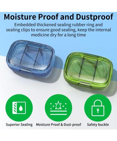 2 Pack Small Pill Box - Moisture Proof 3 Compartment Travel Organizer for Vitamins & Supplements | Portable Medicine Box in Green & Blue - Buy Online on GoSupps.com