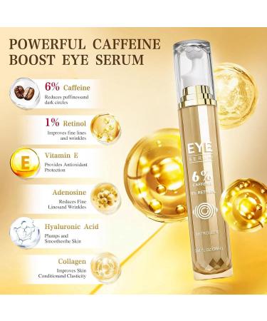 6% Caffeine Eye Cream and Eye Serum for Dark Circles and Puffiness with 360 Eye Roller Ball Reduces Fine Lines and Wrinkles - Buy Online on GoSupps.com