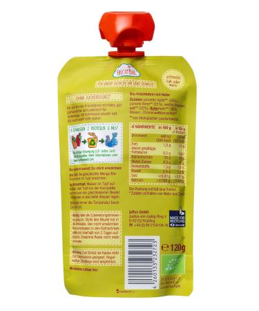 FruchtBar Bio Quetschie Oatmeal Apple Pear Grape - Organic Fruit Puree Squeeze Bags 8x120g | International Shipping - Buy Online on GoSupps.com