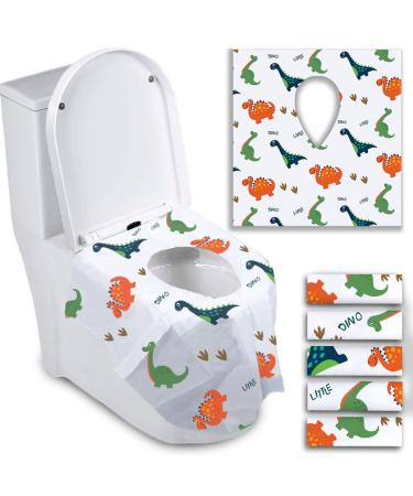 Disposable Toilet Seat Covers for Toddlers, Extra Large Individually Wrapped Dinosaur Paper Potty Training Liners for Kids, Portable, Flushable with Non-Slip Adhesives, Potty Shield, Airplane & Travel Dinosaurs