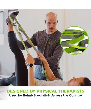 Gradient Fitness 12 Loop Stretching Strap 8ft with Neoprene Handles - Physical Therapy & Yoga Equipment for Leg Stretching - Green/Gray - Buy Online on GoSupps.com