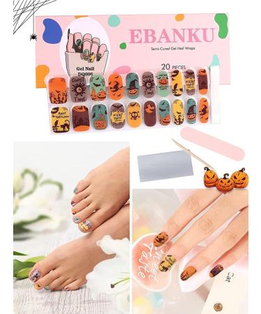 EBANKU Halloween Gel Nail Polish Strips - 20 Stickers for Pumpkin Witch Nail Designs with Nail File Stick - UV/LED Lamp Required - Buy Online on GoSupps.com