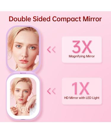 Benbilry Ultra-Slim Lighted Compact Travel Makeup Mirror Rechargeable 1X/3X LED Pocket Mirror with 3 Color Dimmable Lights Magnetic Closure & Memory Function Small Hand Mirror for Purse Purple - Buy Online on GoSupps.com