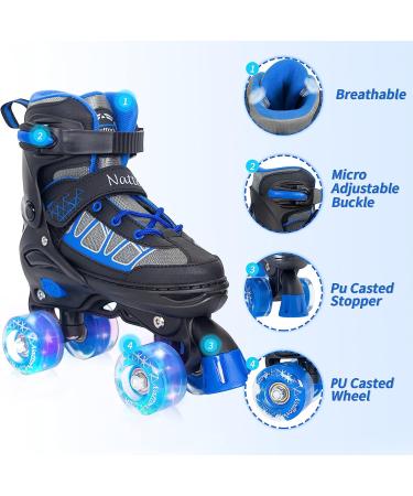 Nattork Kids Roller Skates - Adjustable Light Up Wheels - Blue - Size Large 4Y-7Y - Buy Online on GoSupps.com